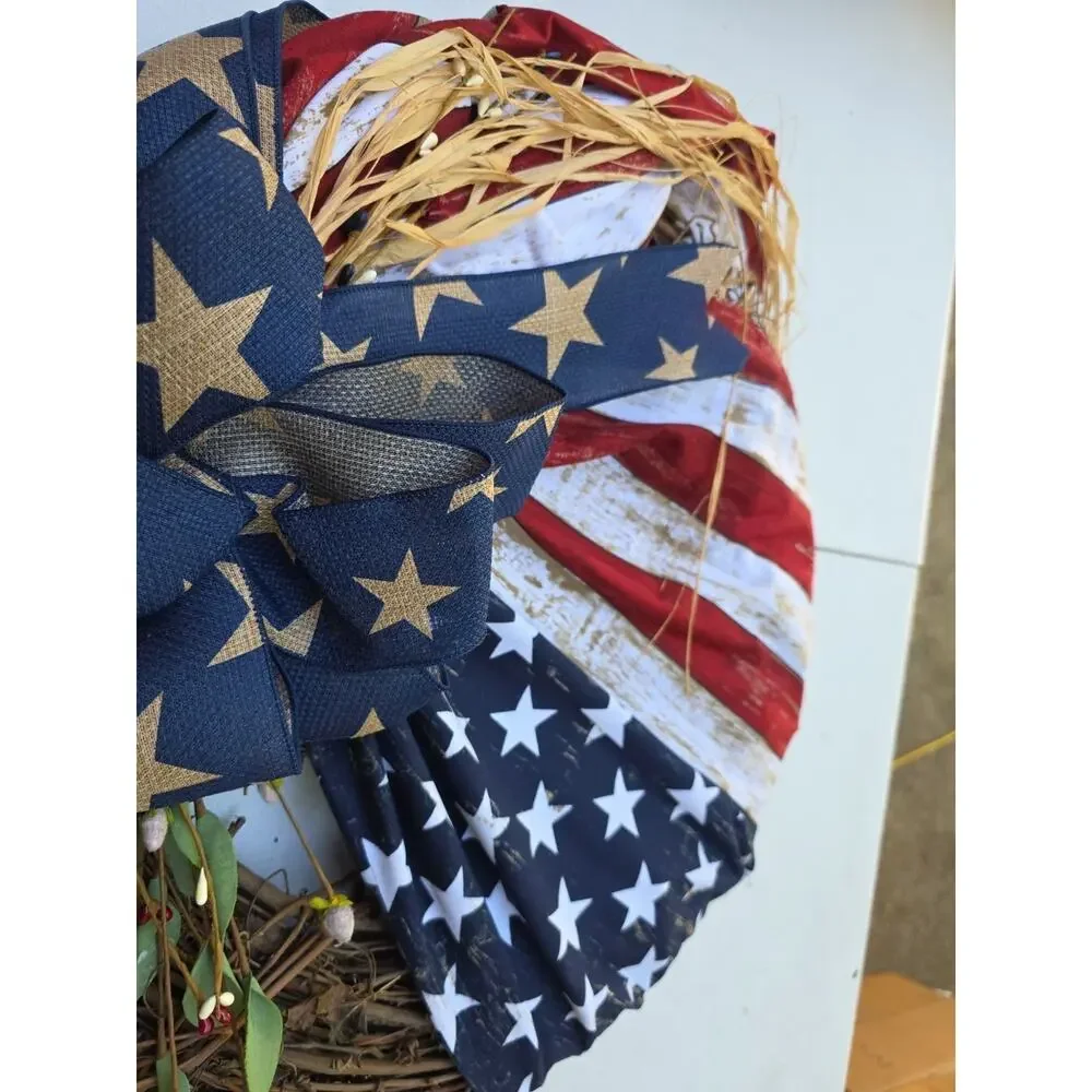 Patriotic Wreath Memorial Day Veterans Americana 4th Of July Rustic Decor 20